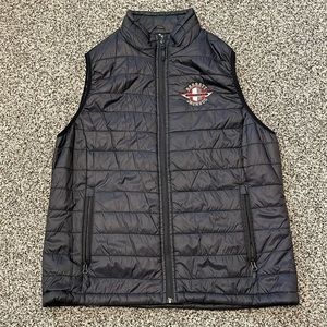 Black down vest Barrett Jackson logo XL